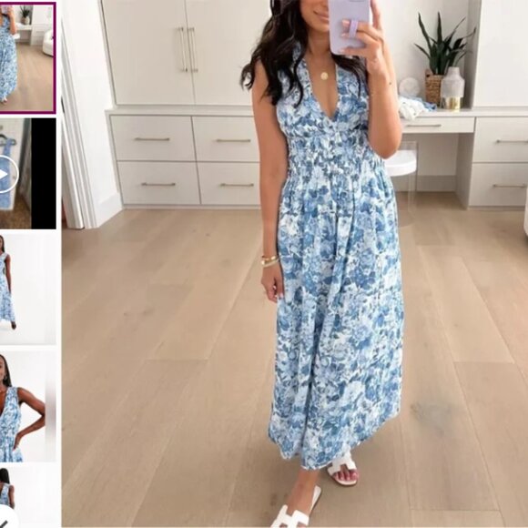 🌿 Abercrombie & Fitch Crinkle Smocked Waist Maxi Dress – Large Tall (NWOT) - Picture 3 of 11